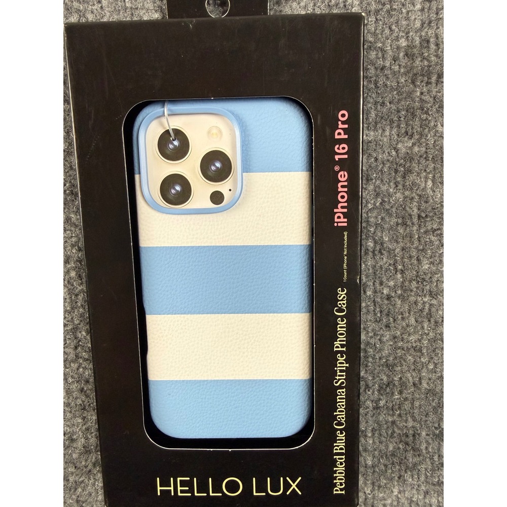 Hello Lux Pebbled Blue Cabana Stripe MagSafe Case for iPhone 16 Pro New in Box